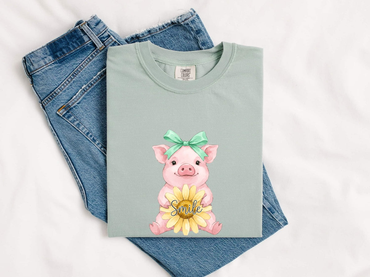Cute Pig Shirt, Sunflower Pig Tee, Farm Animal Shirt