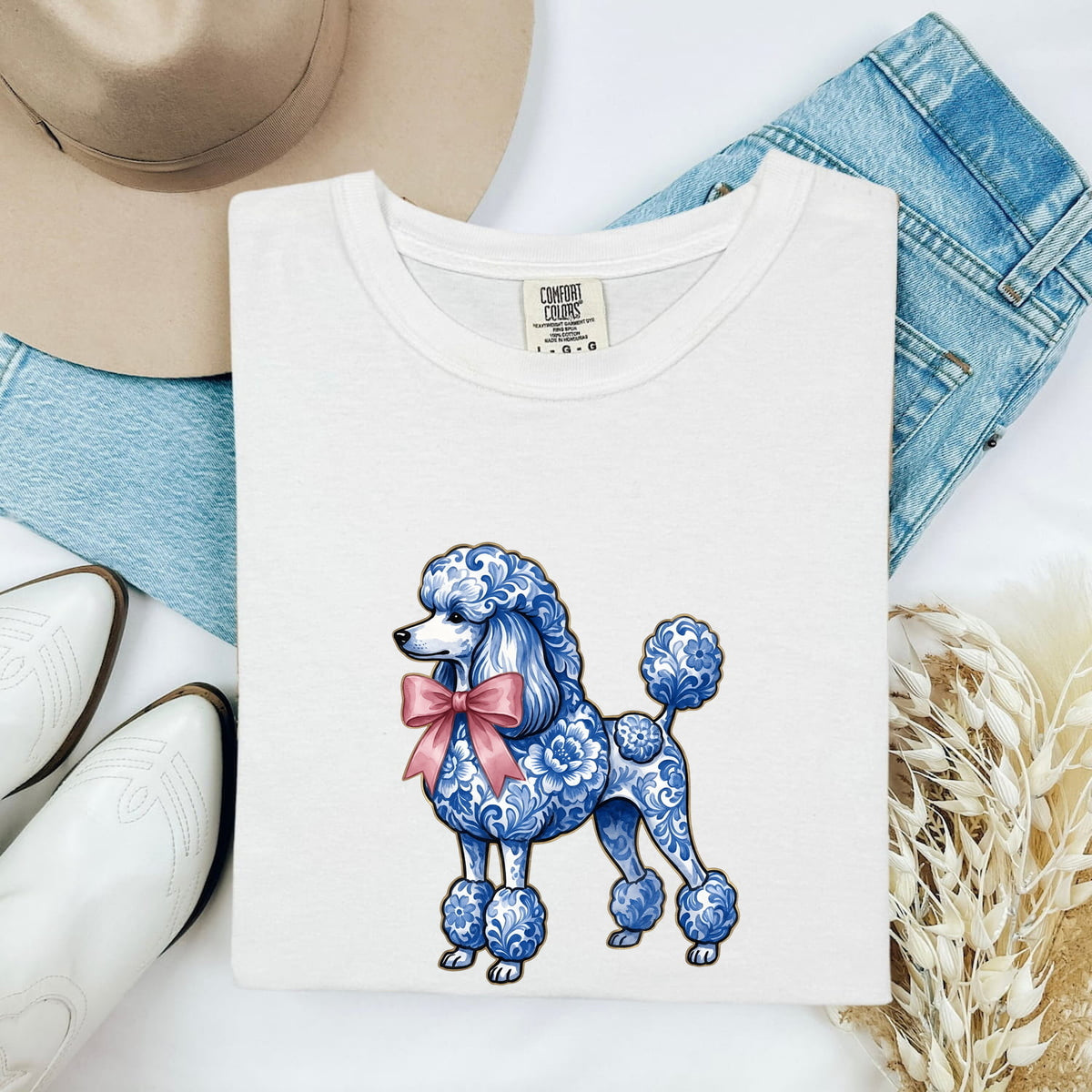 Poodle Shirt, Blue Porcelain Dog Tee, Poodle Lover Gift