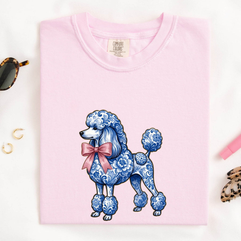 Poodle Shirt, Blue Porcelain Dog Tee, Poodle Lover Gift