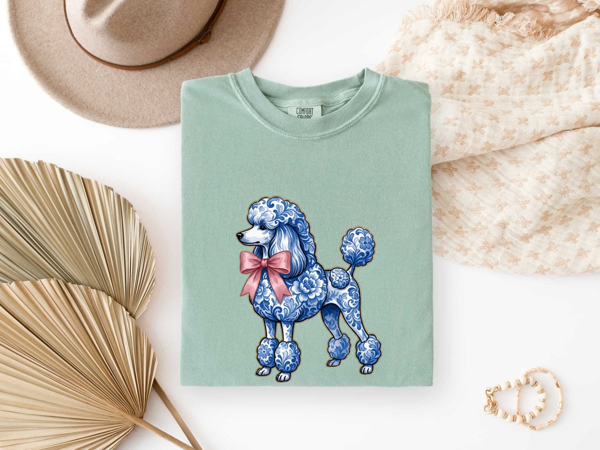 Poodle Shirt, Blue Porcelain Dog Tee, Poodle Lover Gift