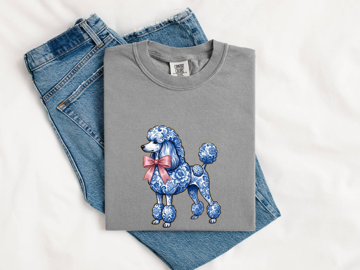 Poodle Shirt, Blue Porcelain Dog Tee, Poodle Lover Gift