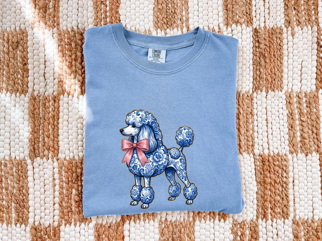 Poodle Shirt, Blue Porcelain Dog Tee, Poodle Lover Gift