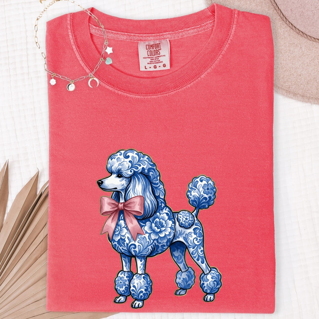 Poodle Shirt, Blue Porcelain Dog Tee, Poodle Lover Gift