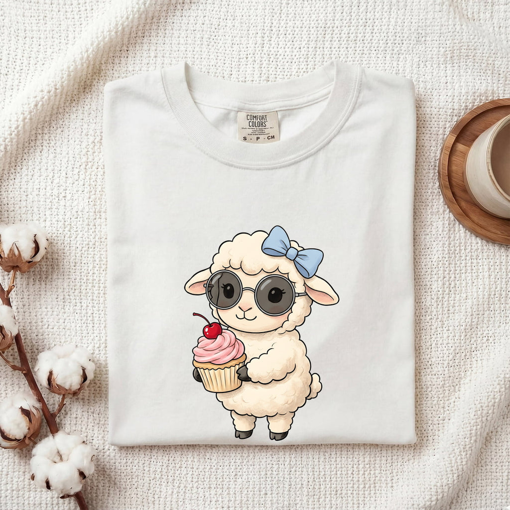 Cute Lamb Shirt, Sheep Lover Gift, Lamb with Cupcake Tee