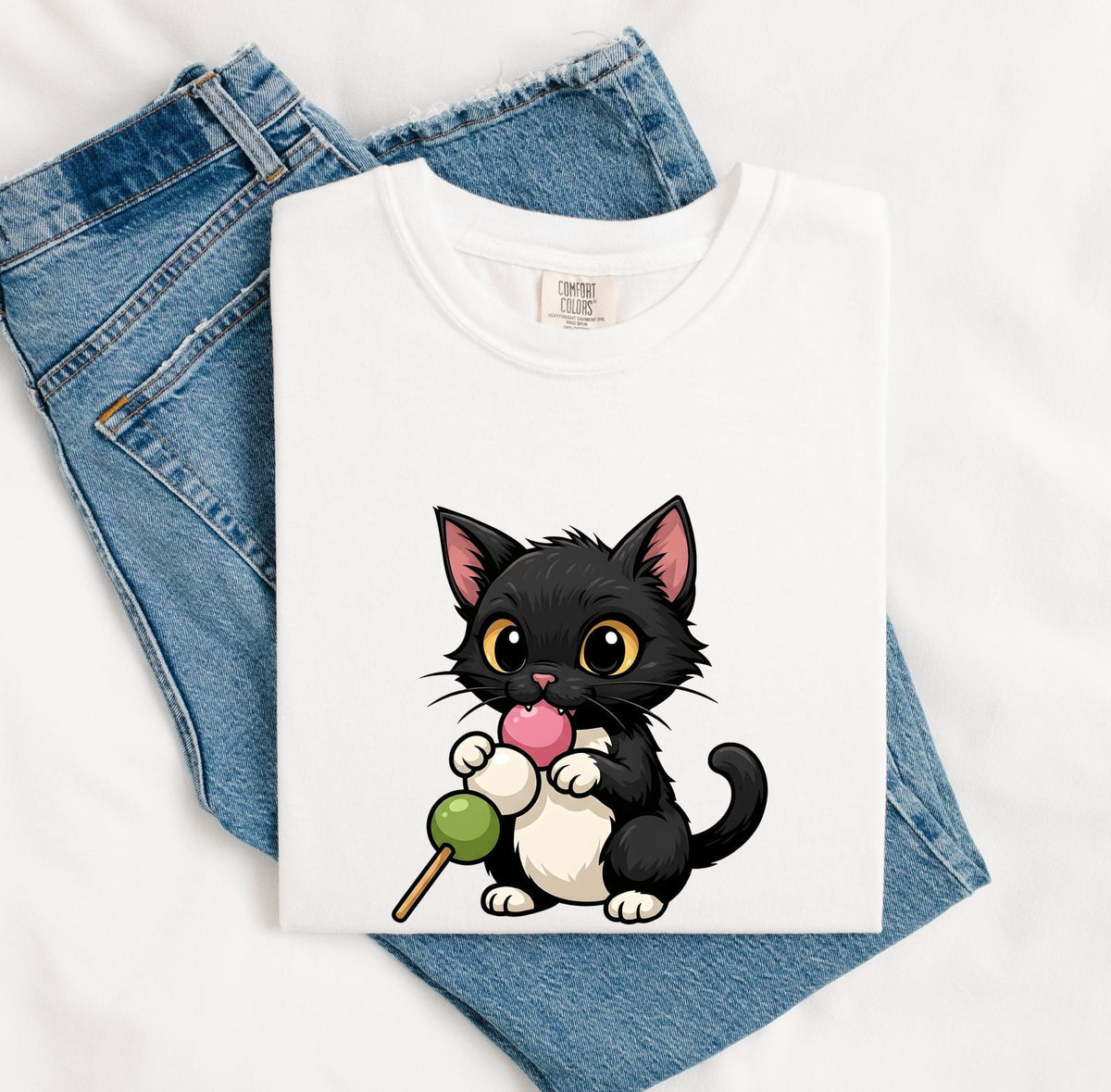 Mochi Cat Shirt – Cute Black Kitten Tee – Kawaii Cat Graphic Tee – Japanese Food Lover Gift – Cat Mom Shirt