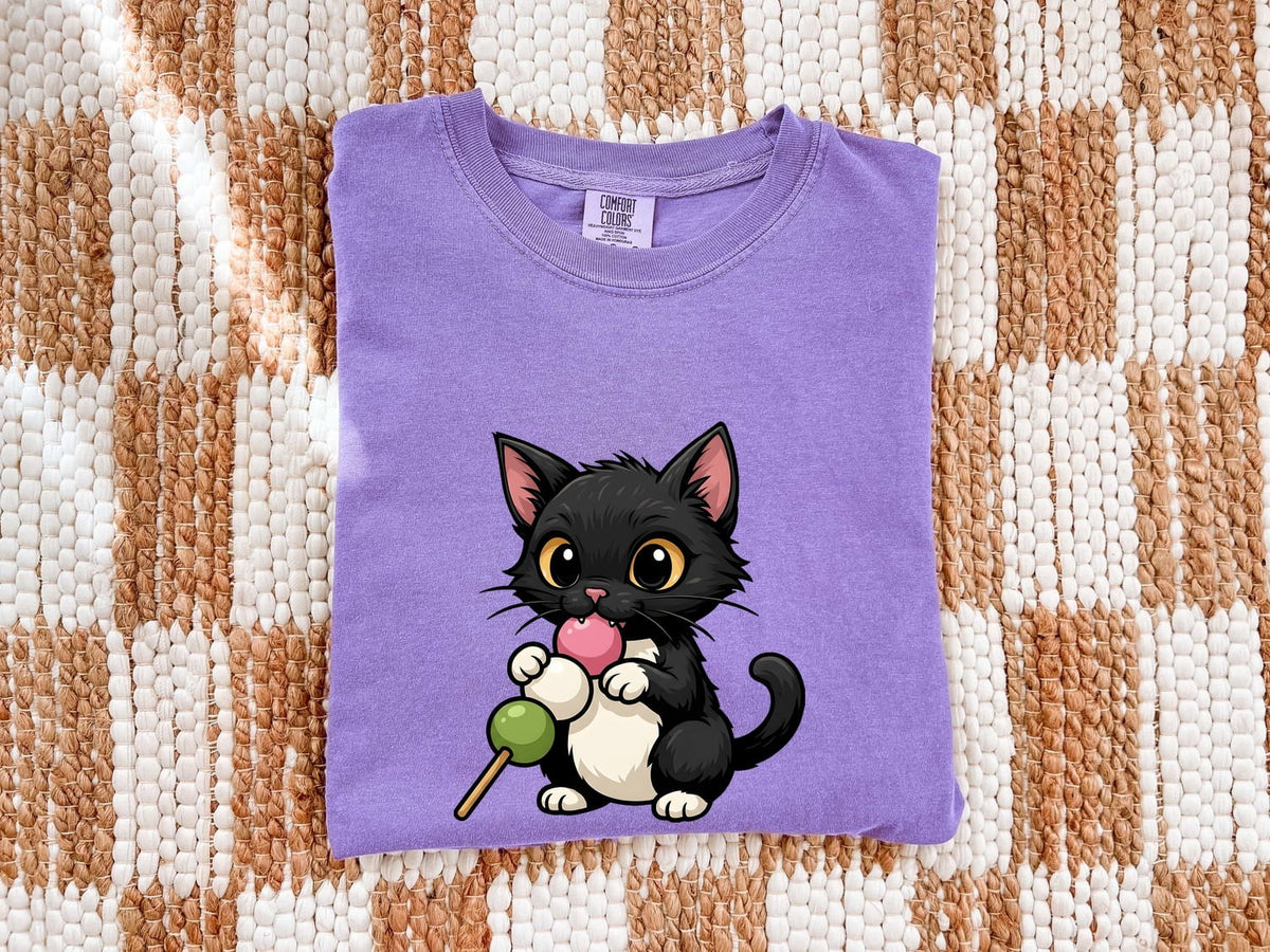 Mochi Cat Shirt – Cute Black Kitten Tee – Kawaii Cat Graphic Tee – Japanese Food Lover Gift – Cat Mom Shirt
