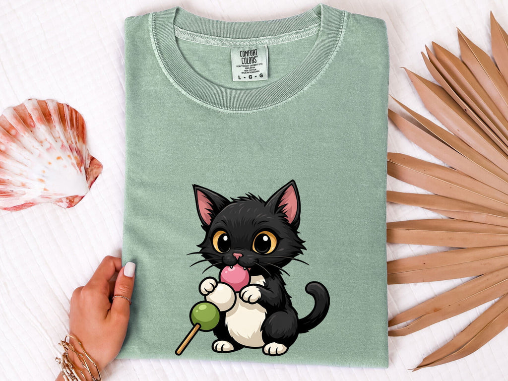 Mochi Cat Shirt – Cute Black Kitten Tee – Kawaii Cat Graphic Tee – Japanese Food Lover Gift – Cat Mom Shirt