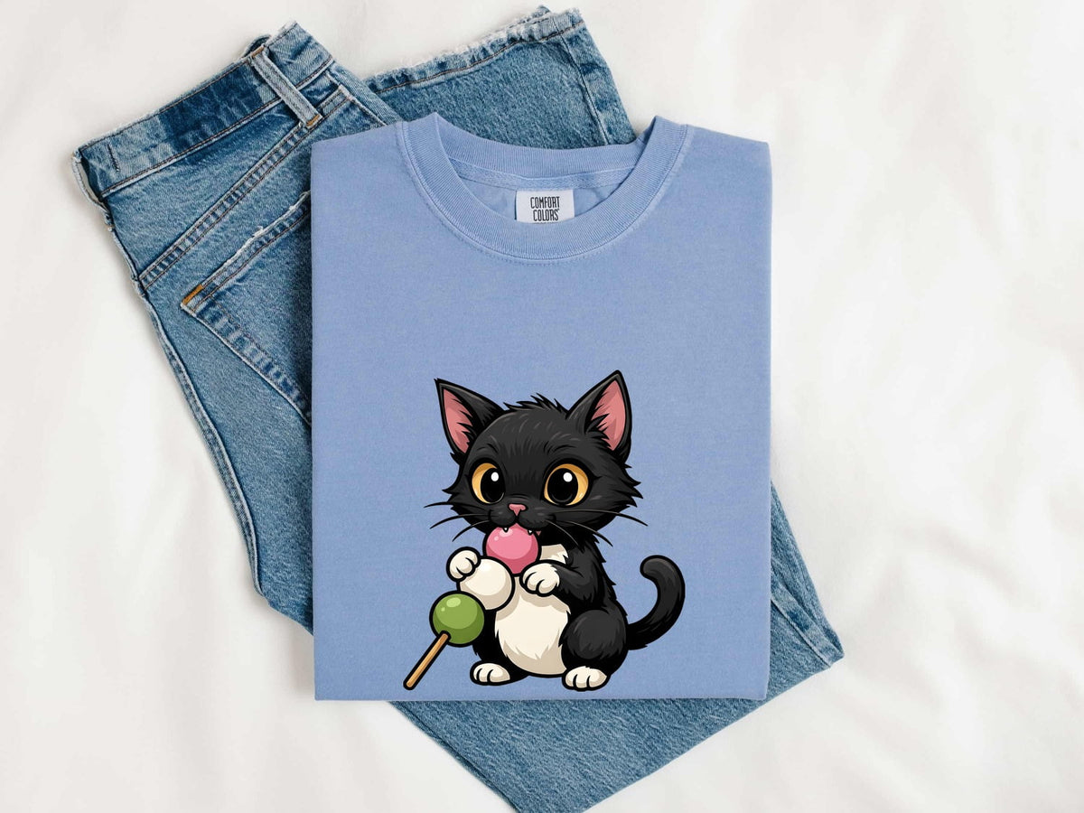 Mochi Cat Shirt – Cute Black Kitten Tee – Kawaii Cat Graphic Tee – Japanese Food Lover Gift – Cat Mom Shirt