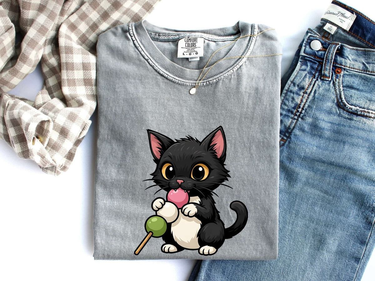 Mochi Cat Shirt – Cute Black Kitten Tee – Kawaii Cat Graphic Tee – Japanese Food Lover Gift – Cat Mom Shirt