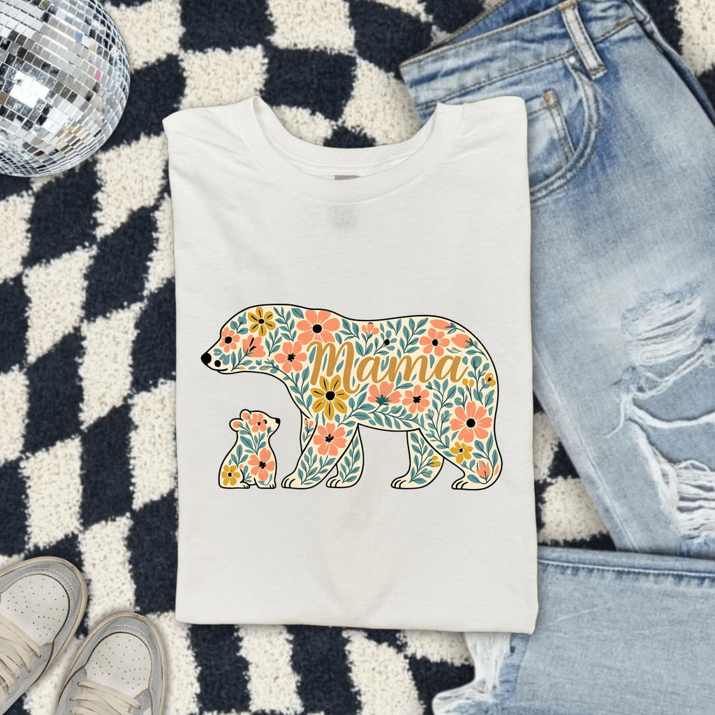 Mama Bear Shirt – Floral Mama Tee – Mother’s Day Gift for Mom – Boho Bear Graphic Tee – Cute Mom Life Shirt
