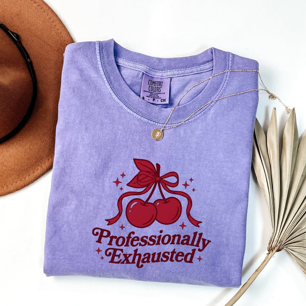 Professionally Exhausted Shirt Funny Tired Girl Tee Cherry Bow Graphic Tee Working Woman Gift