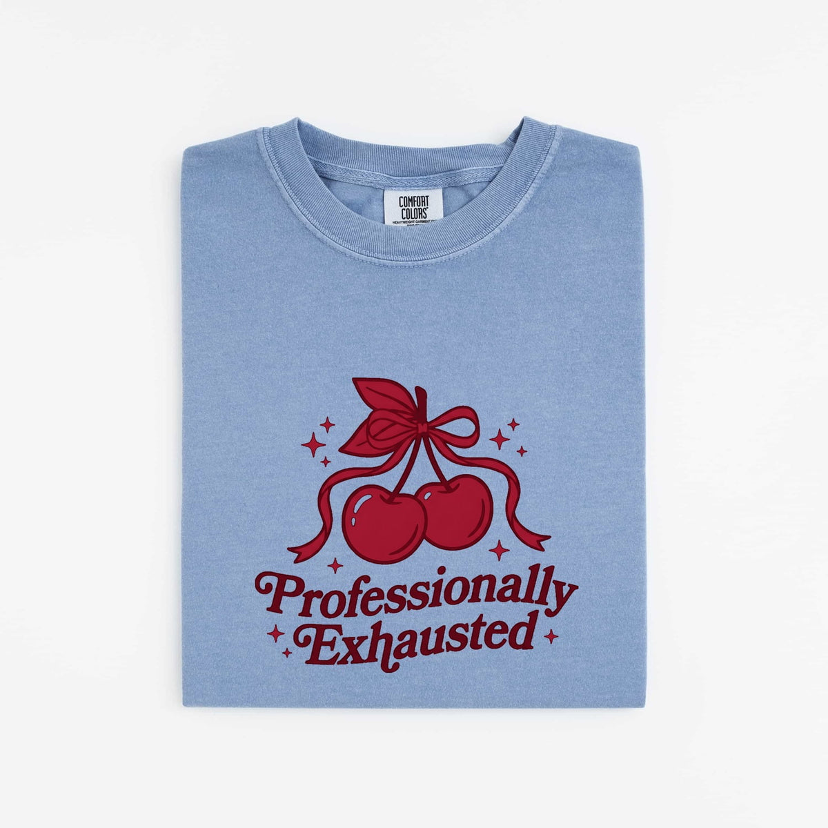 Professionally Exhausted Shirt Funny Tired Girl Tee Cherry Bow Graphic Tee Working Woman Gift