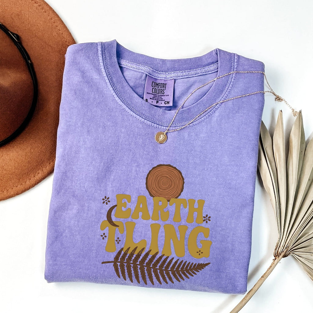 Earth Thing Tee – Retro Nature Graphic Tee – Tree Ring & Fern Shirt – Outdoorsy Gift