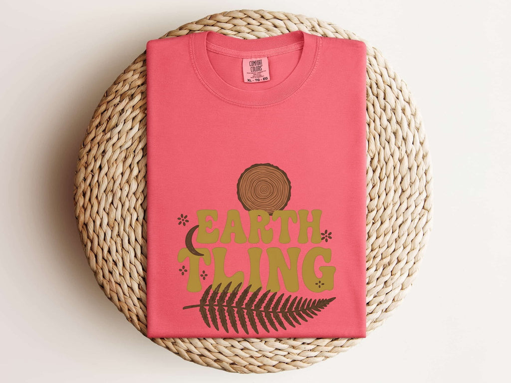 Earth Thing Tee – Retro Nature Graphic Tee – Tree Ring & Fern Shirt – Outdoorsy Gift