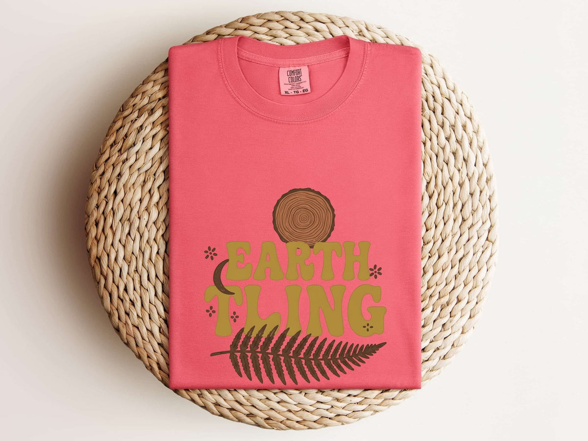 Earth Thing Tee – Retro Nature Graphic Tee – Tree Ring & Fern Shirt – Outdoorsy Gift