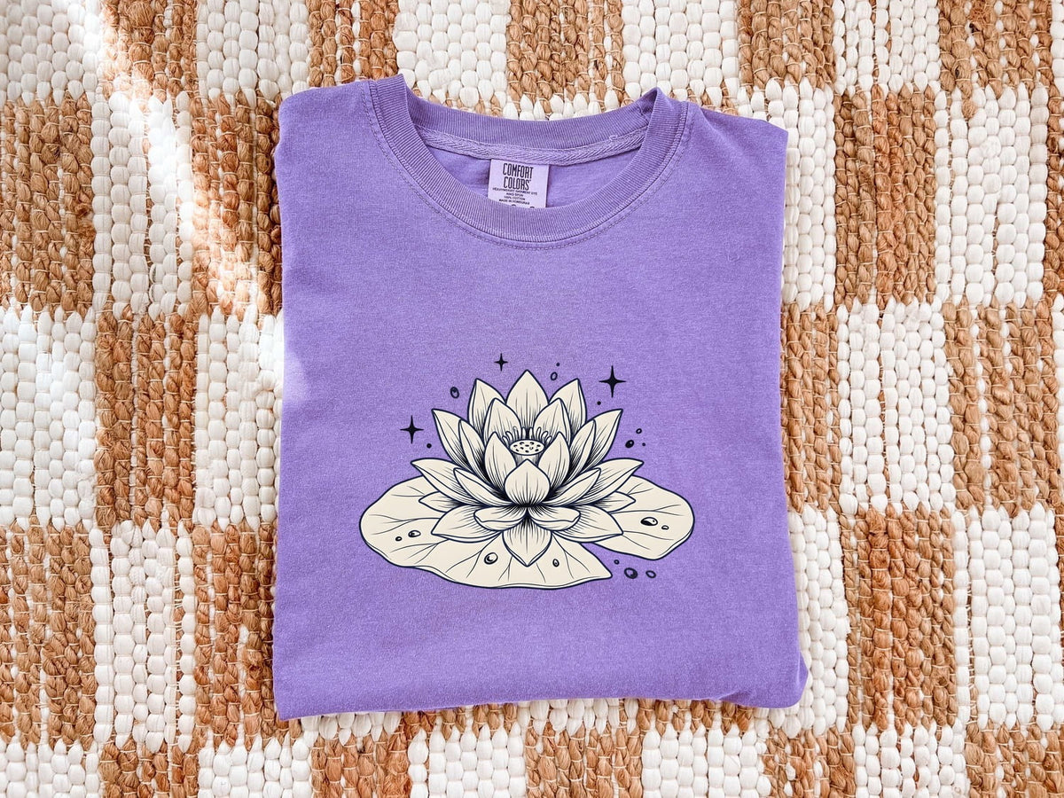 Lotus Flower Shirt – Botanical Line Art Graphic Tee – Water Lily Tee – Nature Lover Gift