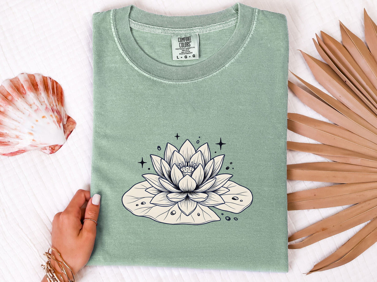 Lotus Flower Shirt – Botanical Line Art Graphic Tee – Water Lily Tee – Nature Lover Gift