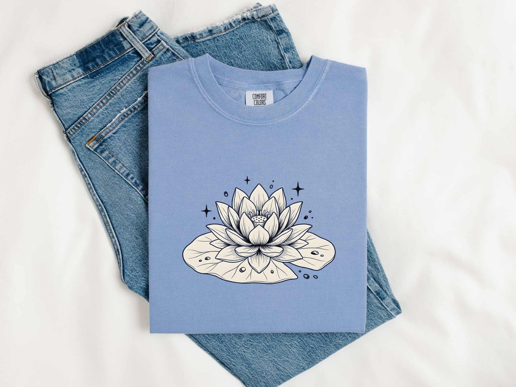 Lotus Flower Shirt – Botanical Line Art Graphic Tee – Water Lily Tee – Nature Lover Gift