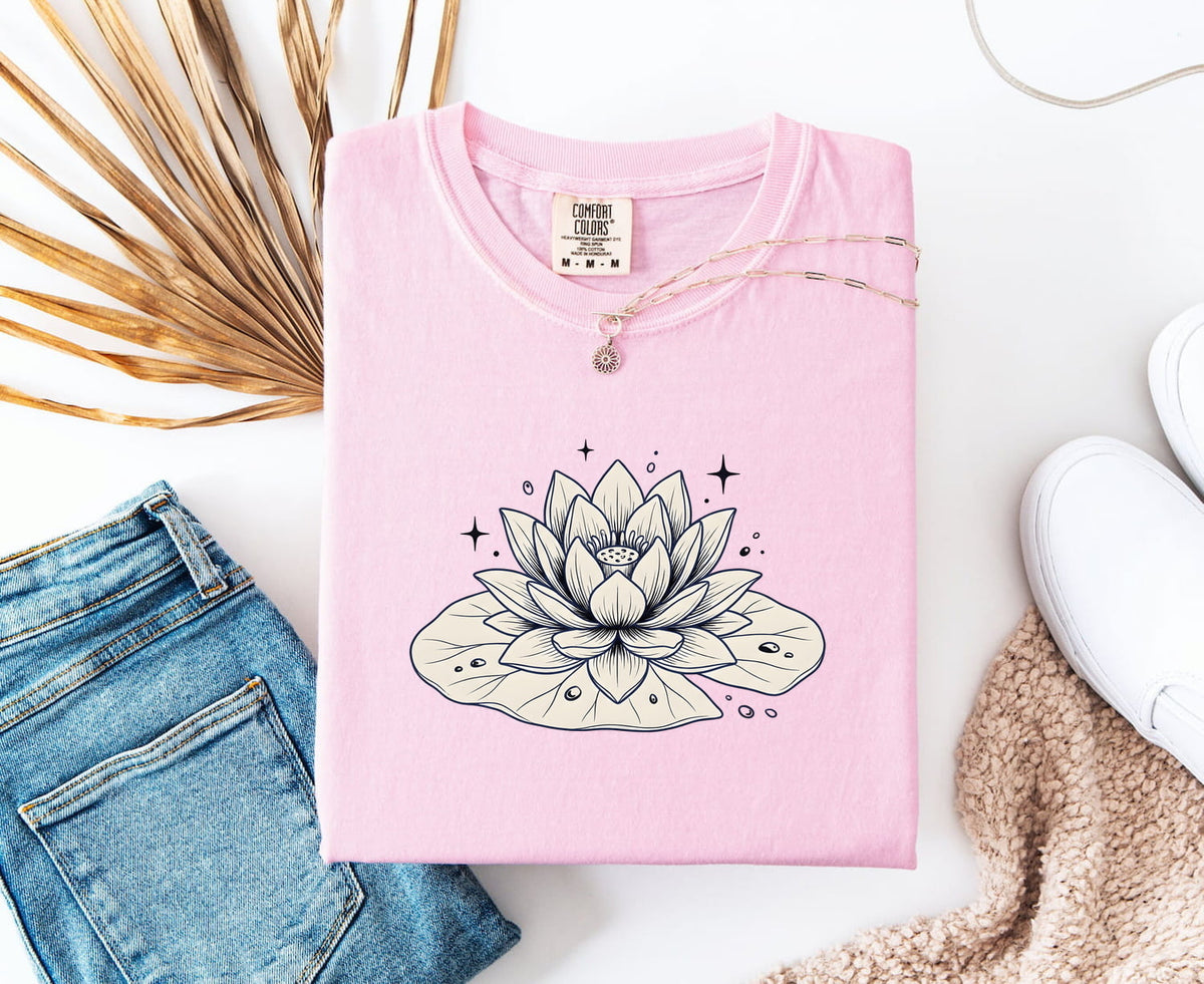 Lotus Flower Shirt – Botanical Line Art Graphic Tee – Water Lily Tee – Nature Lover Gift