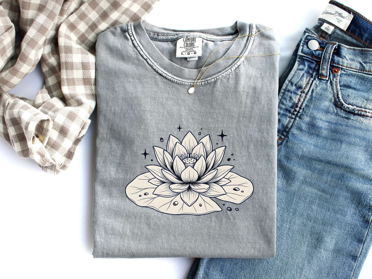 Lotus Flower Shirt – Botanical Line Art Graphic Tee – Water Lily Tee – Nature Lover Gift