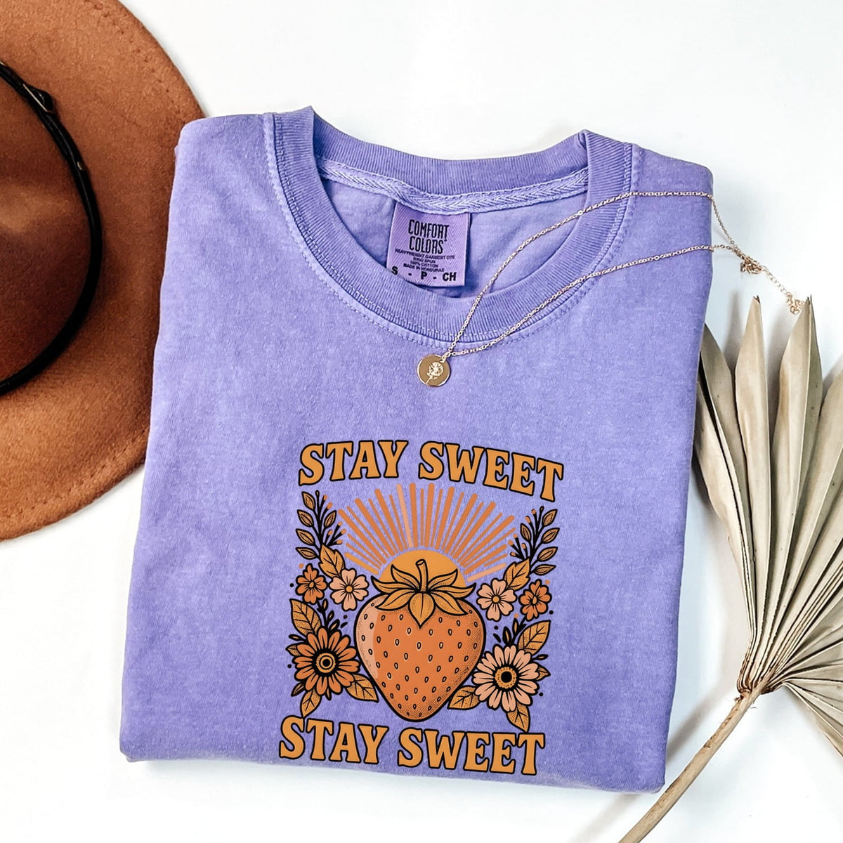 Stay Sweet Strawberry Shirt – Retro Floral Graphic Tee – Cute Summer Tee – Strawberry Lover Gift