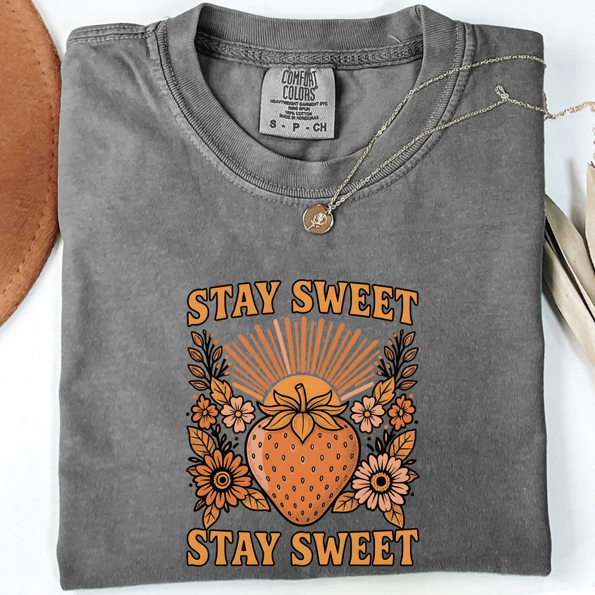Stay Sweet Strawberry Shirt – Retro Floral Graphic Tee – Cute Summer Tee – Strawberry Lover Gift
