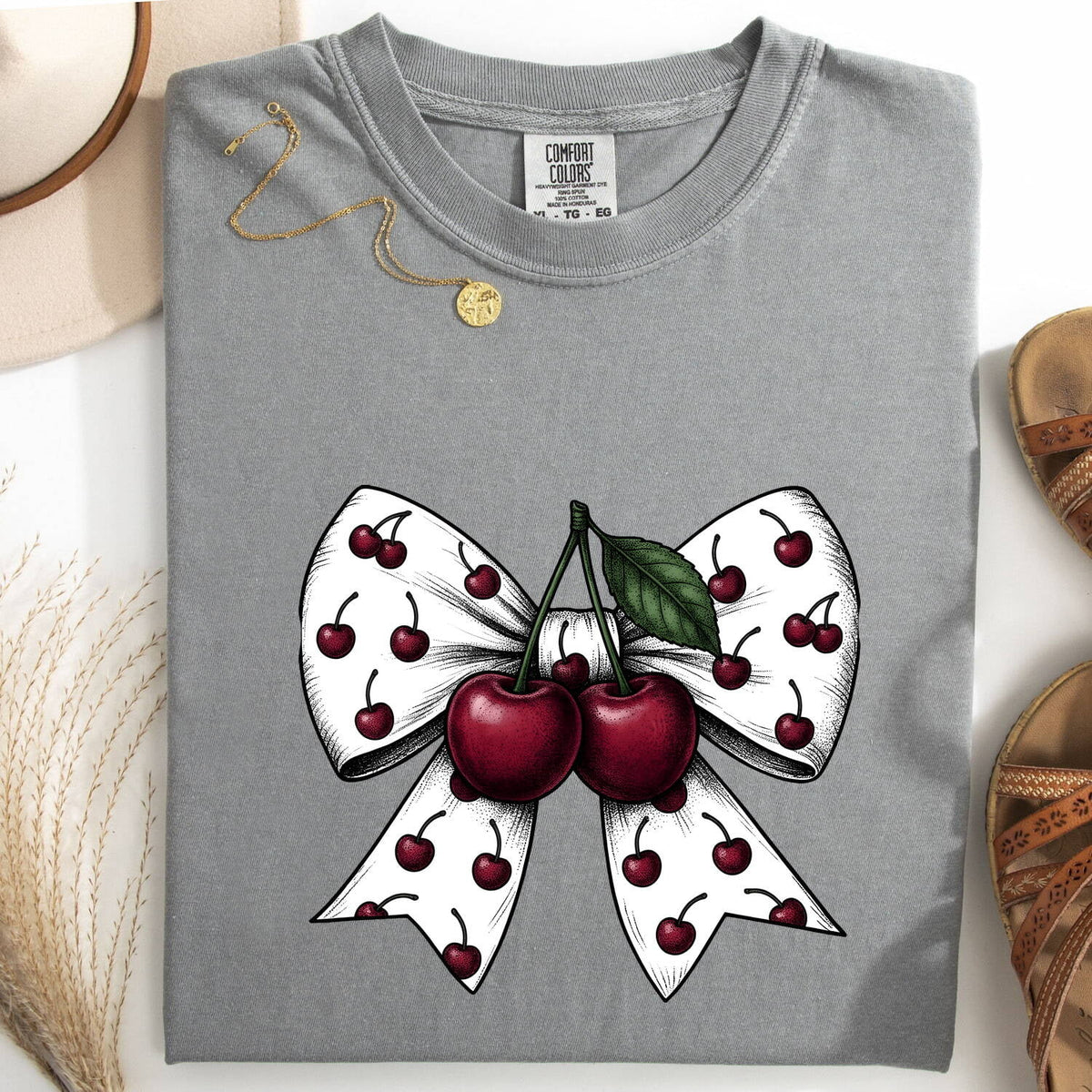Cherry Bow Tee – Coquette Cherry Graphic Tee – Retro Girly Shirt – Gift for Her