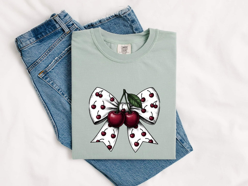 Cherry Bow Tee – Coquette Cherry Graphic Tee – Retro Girly Shirt – Gift for Her