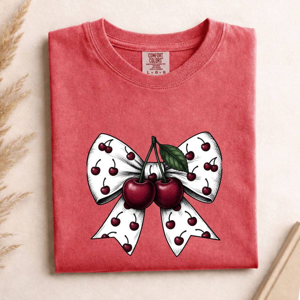 Cherry Bow Tee – Coquette Cherry Graphic Tee – Retro Girly Shirt – Gift for Her