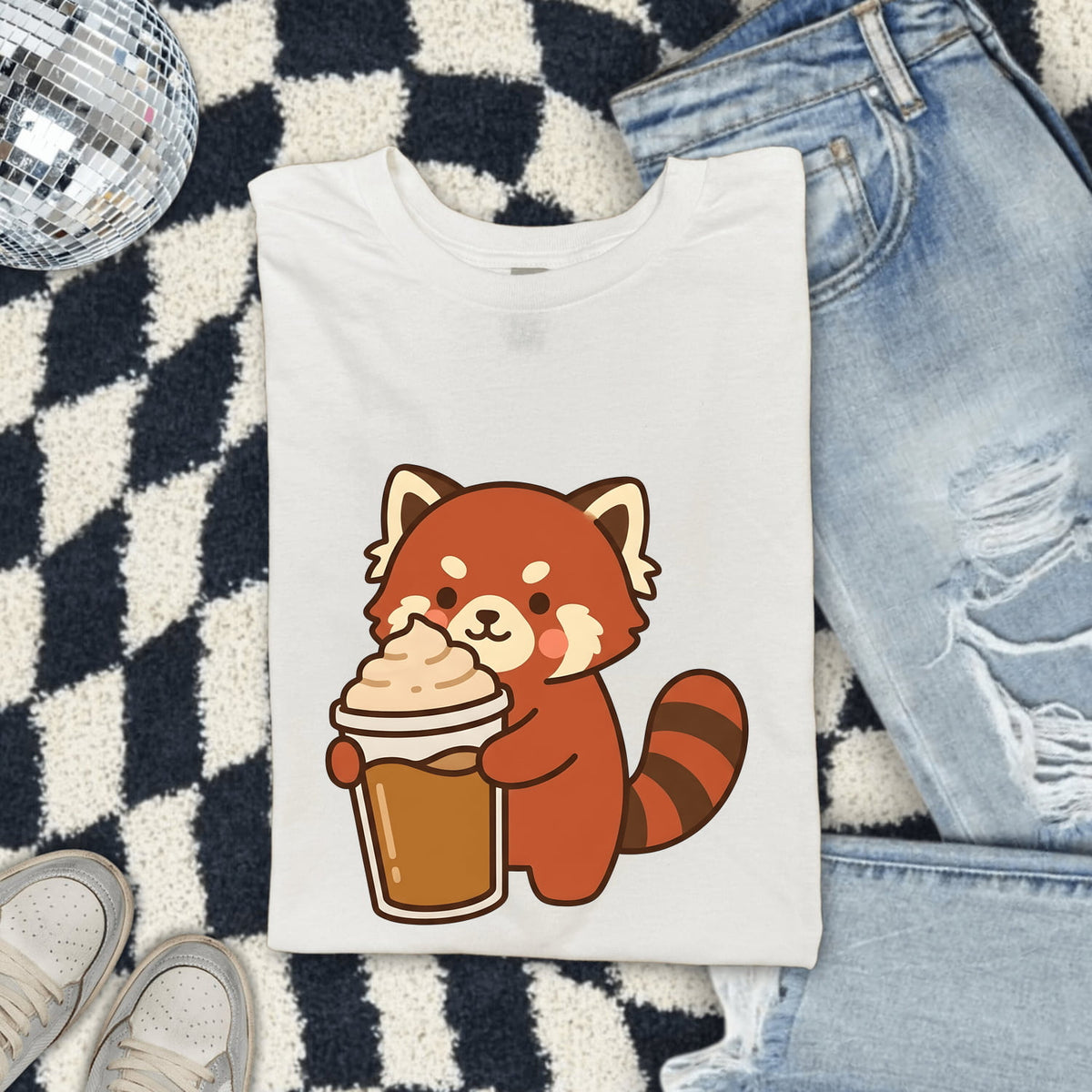 Red Panda Coffee Tee – Cute Coffee Lover Graphic Tee – Animal Lover Gift