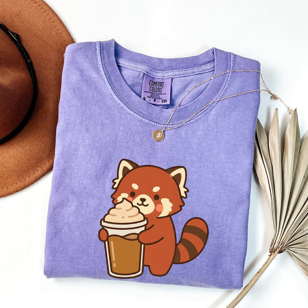 Red Panda Coffee Tee – Cute Coffee Lover Graphic Tee – Animal Lover Gift