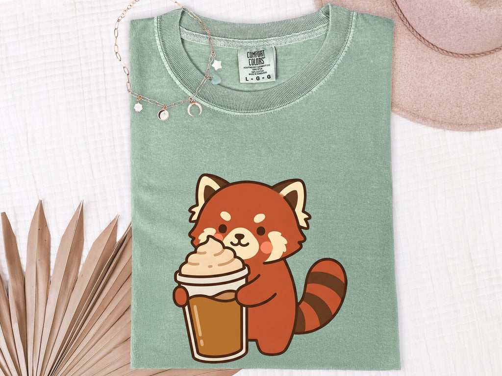 Red Panda Coffee Tee – Cute Coffee Lover Graphic Tee – Animal Lover Gift