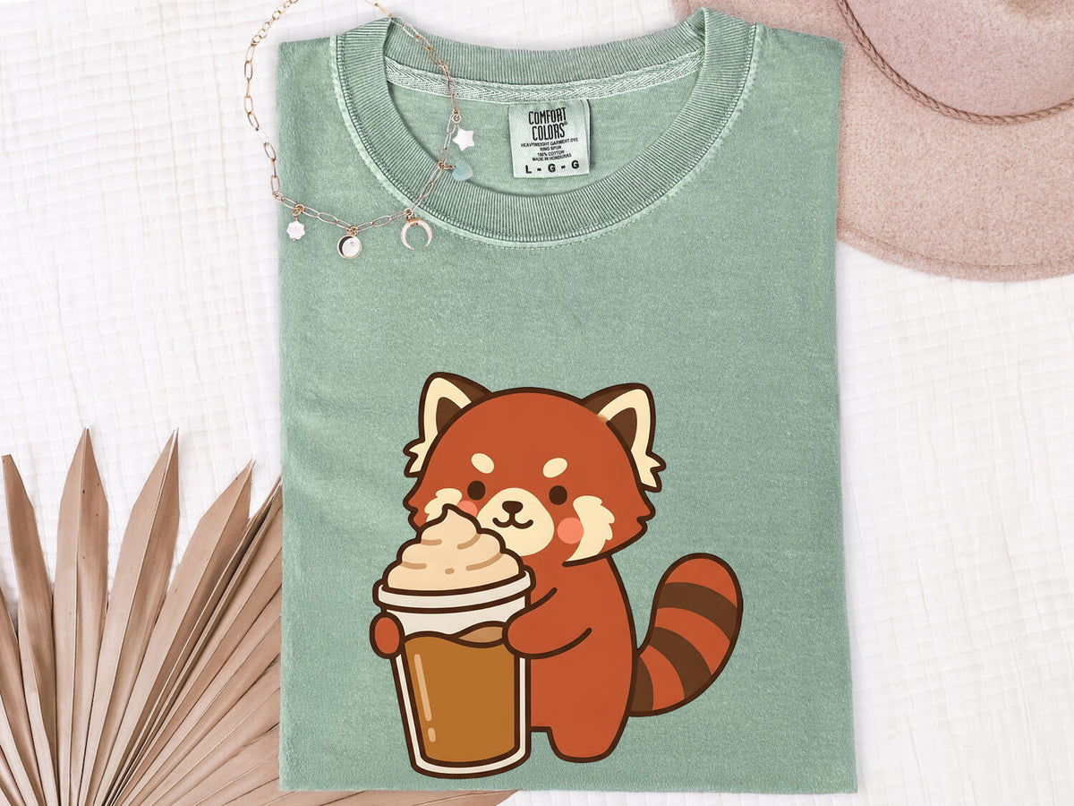 Red Panda Coffee Tee – Cute Coffee Lover Graphic Tee – Animal Lover Gift