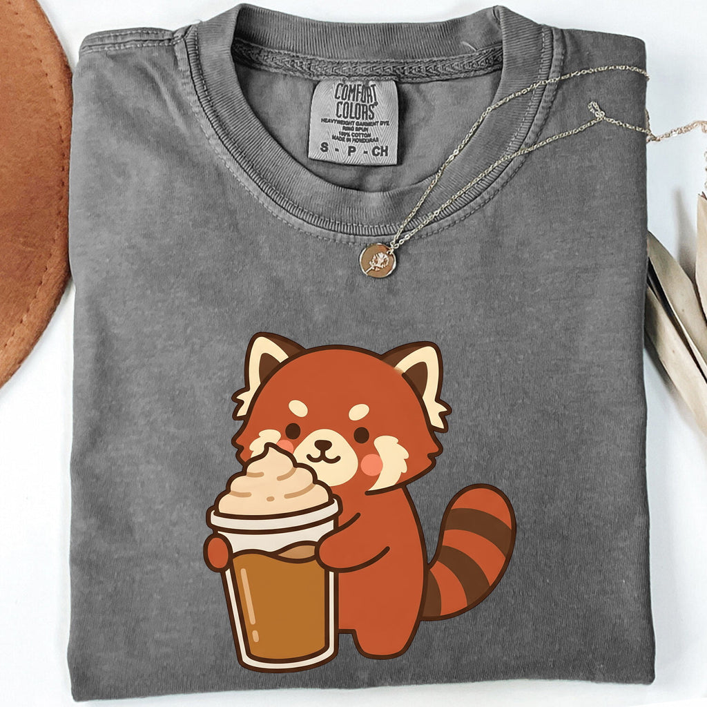 Red Panda Coffee Tee – Cute Coffee Lover Graphic Tee – Animal Lover Gift