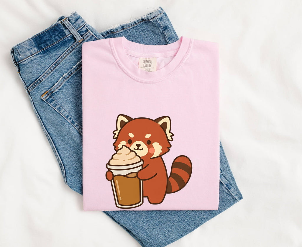 Red Panda Coffee Tee – Cute Coffee Lover Graphic Tee – Animal Lover Gift