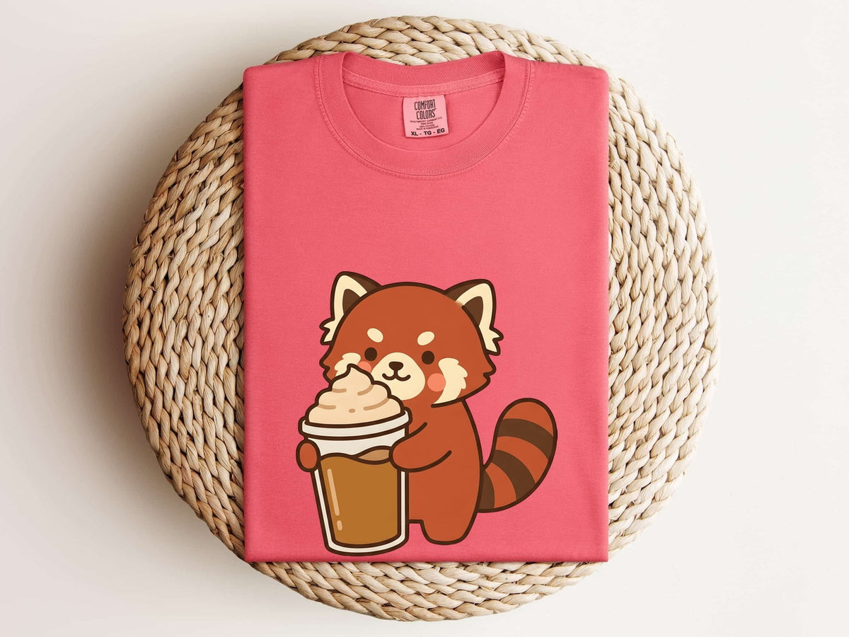Red Panda Coffee Tee – Cute Coffee Lover Graphic Tee – Animal Lover Gift