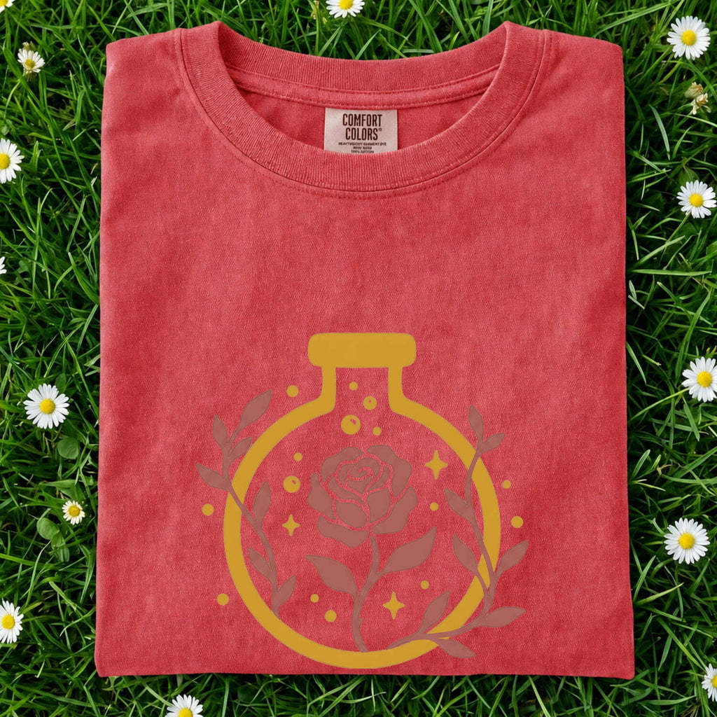 Rose Potion Tee – Vintage Apothecary Graphic Tee – Boho Floral Shirt – Botanical Gift