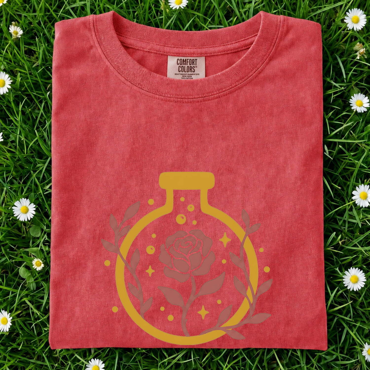 Rose Potion Tee – Vintage Apothecary Graphic Tee – Boho Floral Shirt – Botanical Gift