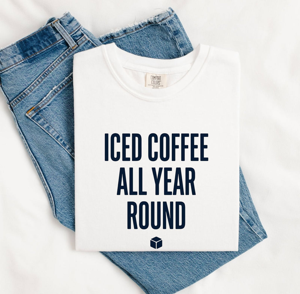Iced Coffee All Year Round Tee – Coffee Lover Graphic Tee – Funny Caffeine Shirt – Barista Gift