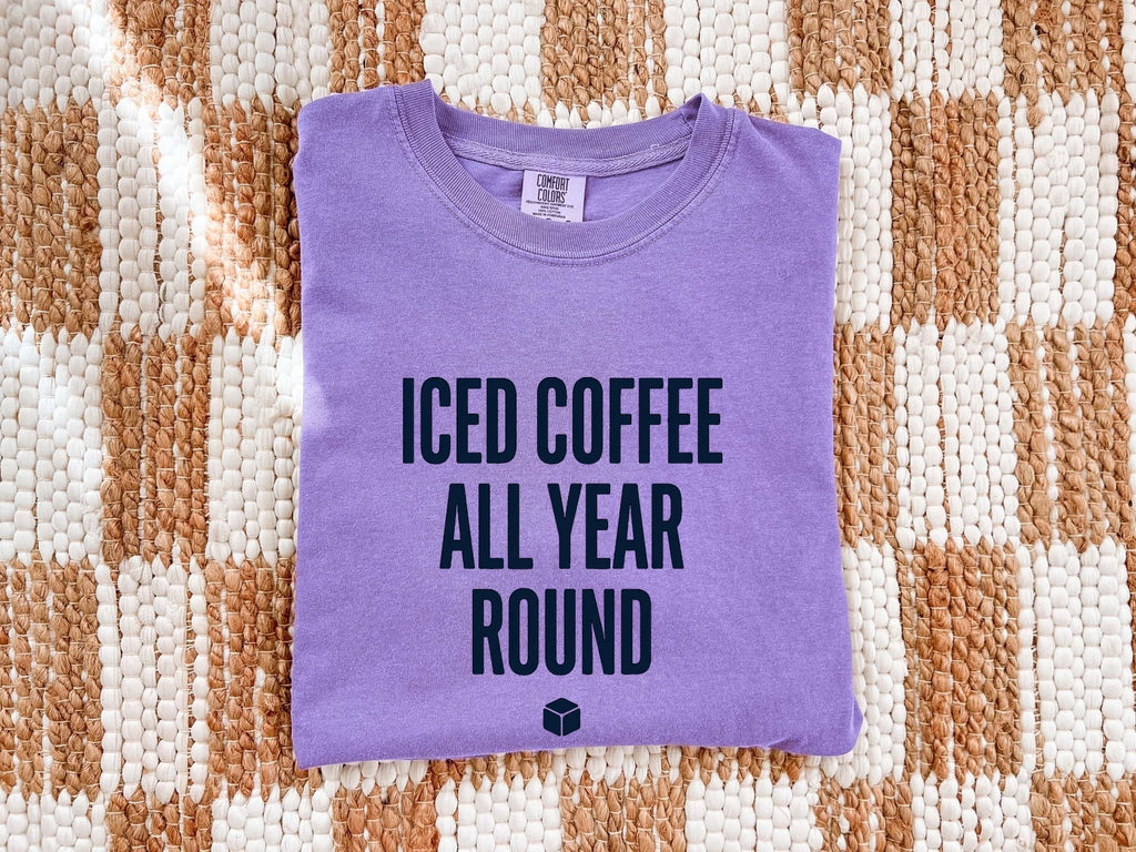 Iced Coffee All Year Round Tee – Coffee Lover Graphic Tee – Funny Caffeine Shirt – Barista Gift