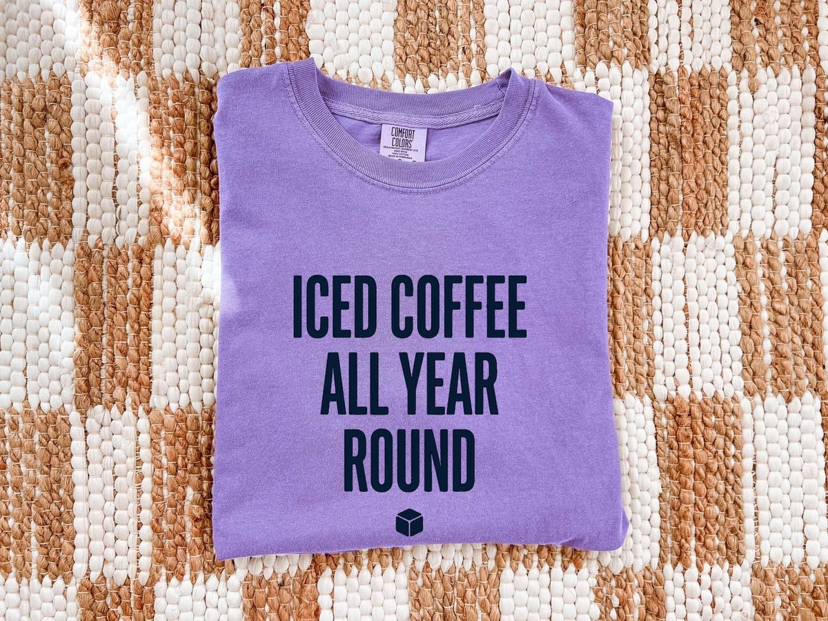 Iced Coffee All Year Round Tee – Coffee Lover Graphic Tee – Funny Caffeine Shirt – Barista Gift