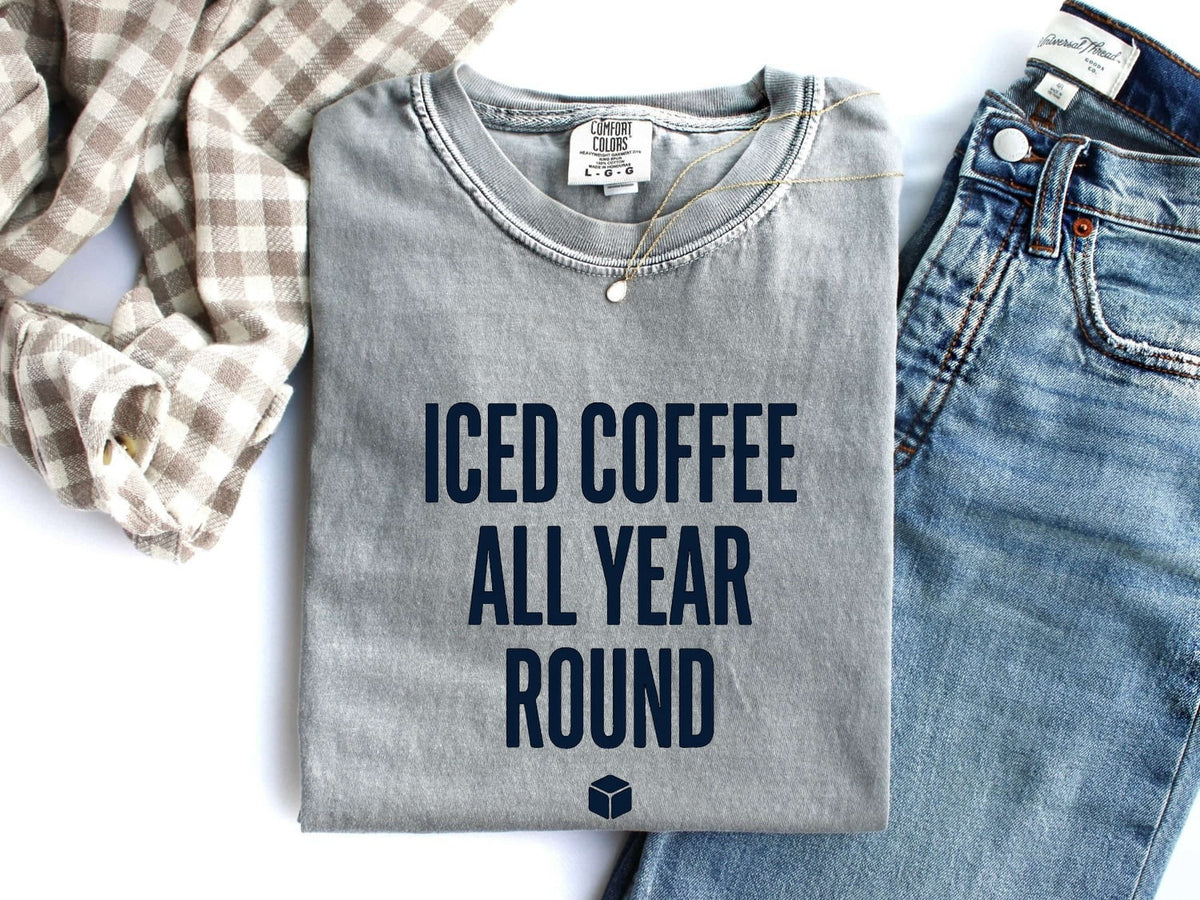 Iced Coffee All Year Round Tee – Coffee Lover Graphic Tee – Funny Caffeine Shirt – Barista Gift