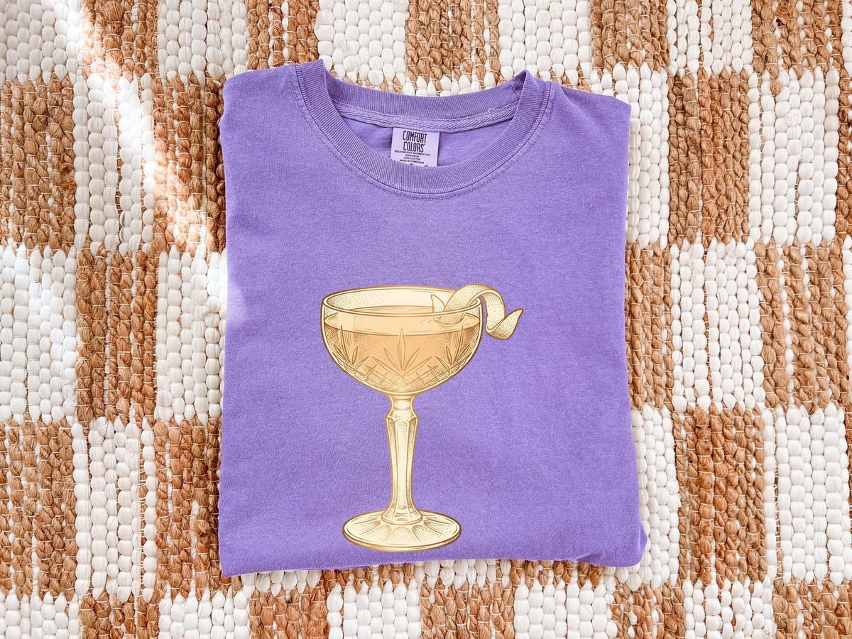 Vintage Cocktail Glass Tee – Retro Martini Graphic Tee – Cocktail Lover Shirt – Bartender Gift