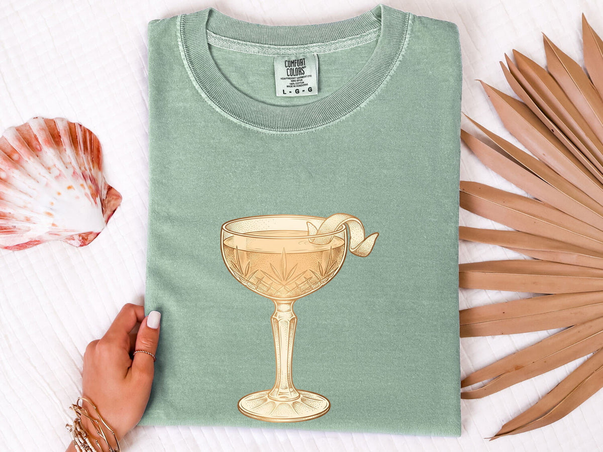 Vintage Cocktail Glass Tee – Retro Martini Graphic Tee – Cocktail Lover Shirt – Bartender Gift