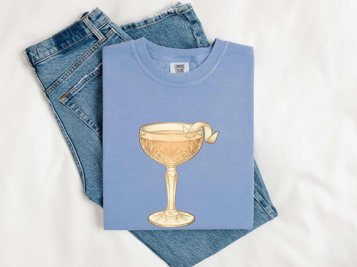 Vintage Cocktail Glass Tee – Retro Martini Graphic Tee – Cocktail Lover Shirt – Bartender Gift