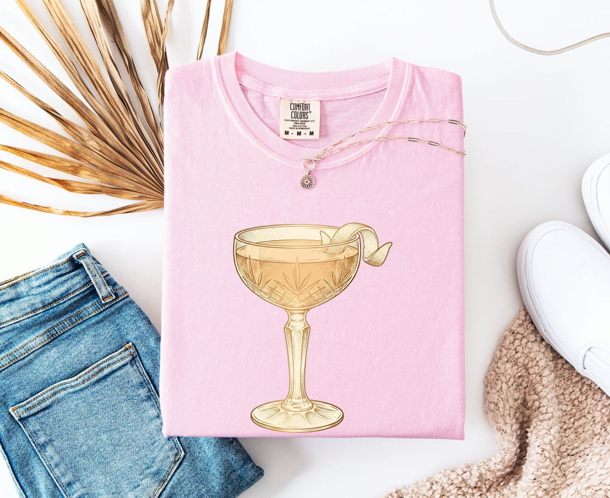Vintage Cocktail Glass Tee – Retro Martini Graphic Tee – Cocktail Lover Shirt – Bartender Gift