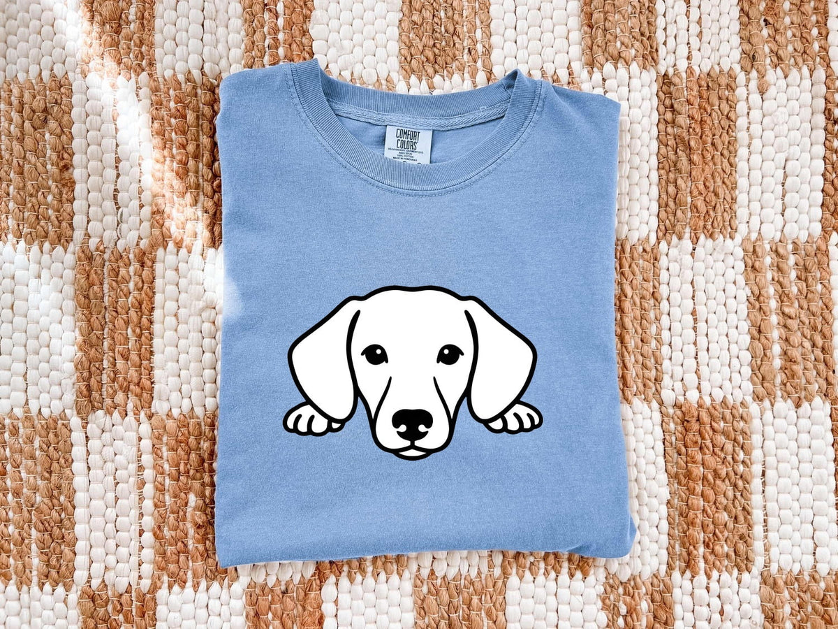 Yellow Lab Tee – Peeking Labrador Graphic Tee – Dog Lover Shirt – Lab Mom & Dog Owner Gift
