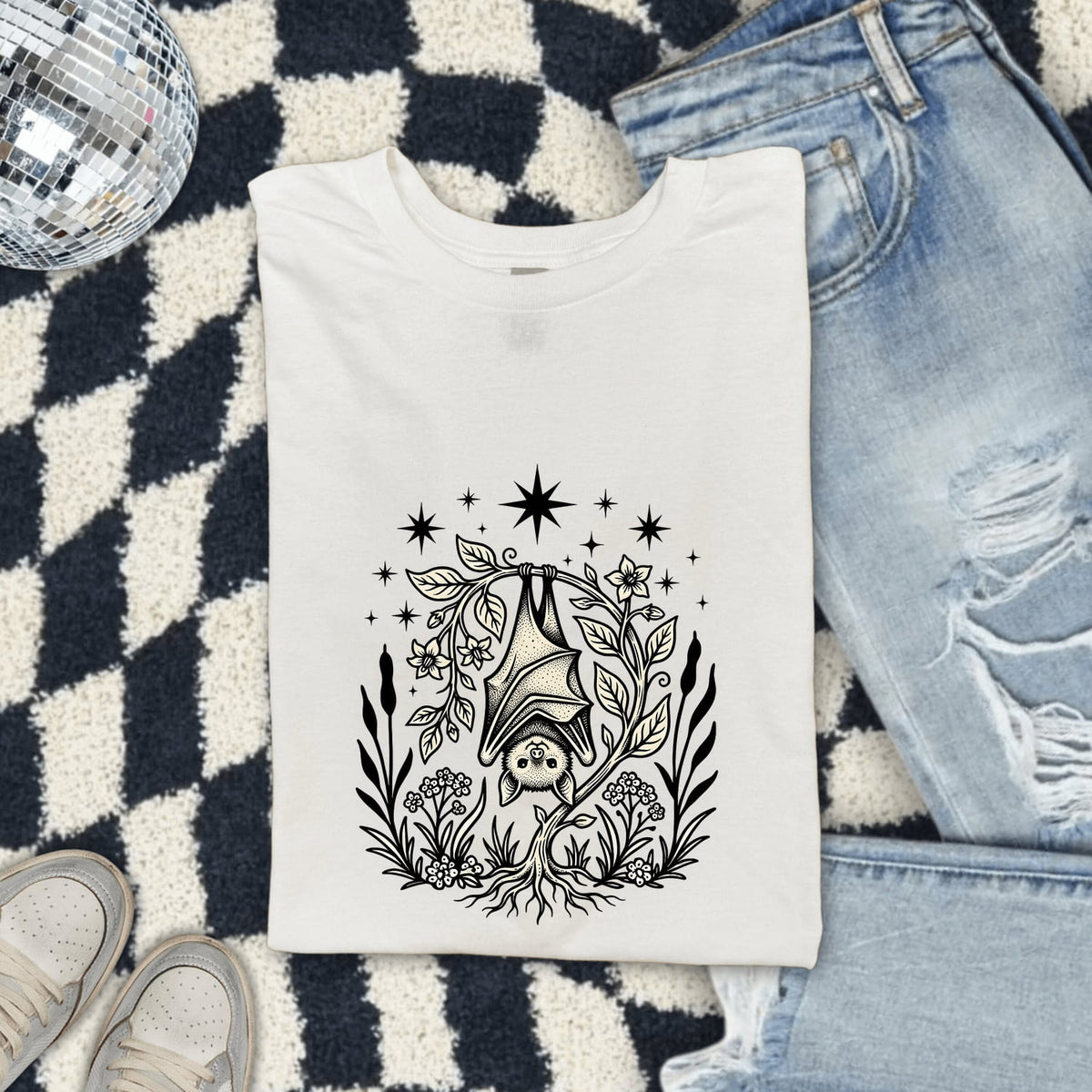 Bat Shirt, Gothic Botanical Tee, Witchy Nature Tee