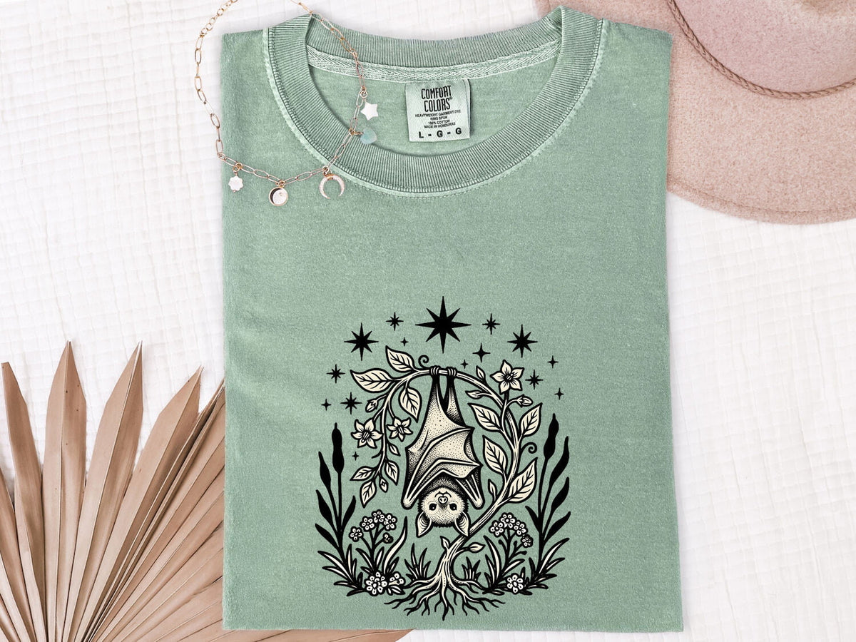 Bat Shirt, Gothic Botanical Tee, Witchy Nature Tee
