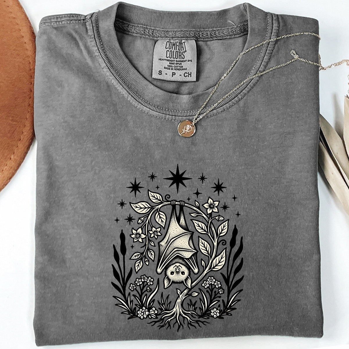 Bat Shirt, Gothic Botanical Tee, Witchy Nature Tee
